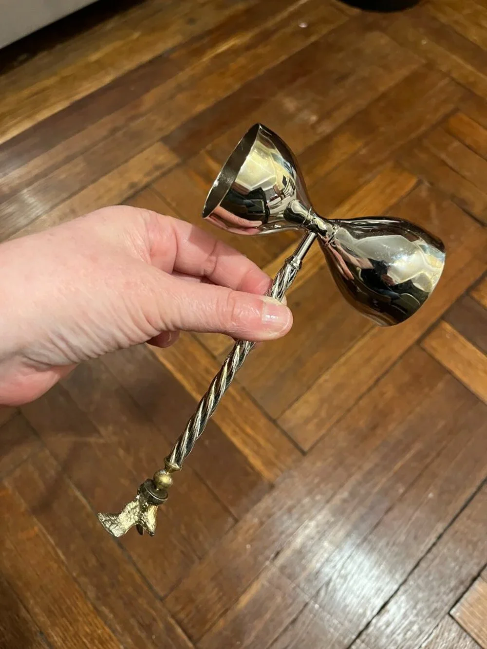 Vintage Silver Plated Handled Double Jigger Twisted Stem Crested Eagle Finial